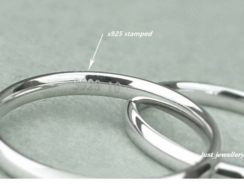 Woman Classic s925 Sterling Silver Solid Thin 2mm Band Ring Wedding Friendship - Picture 6 of 7