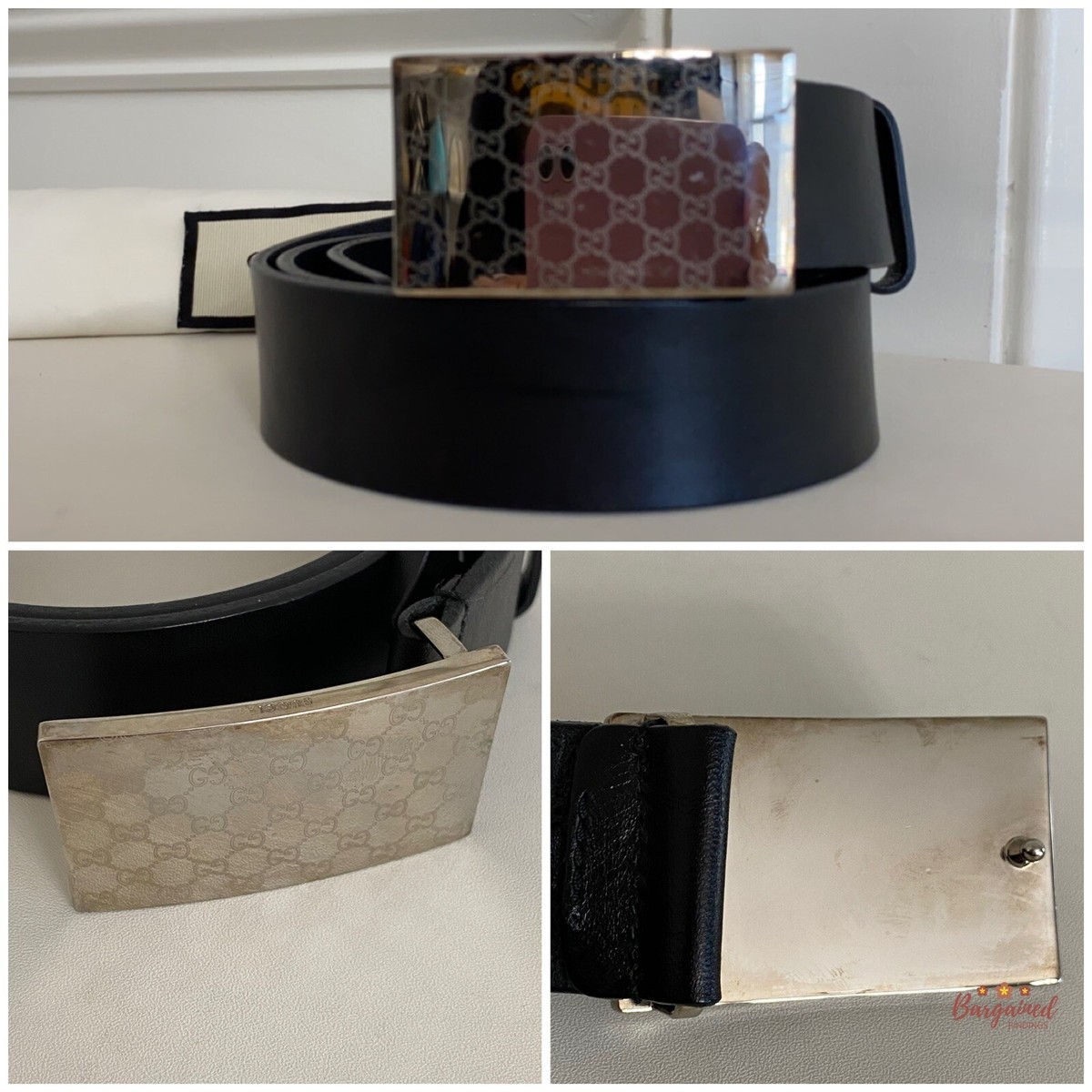 Authentic Gucci Black Calfskin Leather Silver GG Metal Authentic Gucci Black Calfskin Leather Silver GG Metal