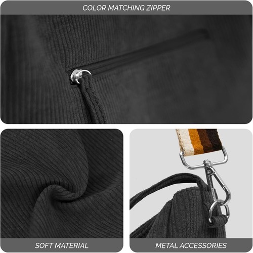 Corduroy Tote Bag for Women, Large Zippered Messenger with Black1  - Bild 5 von 7