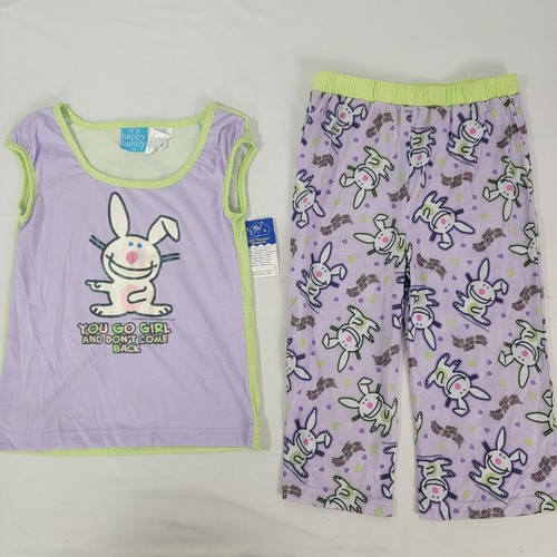 It's Happy Bunny Girl's Pajamas PJS Shirt Pants Purple Green NEW NOS Size 6 / 6X - Picture 1 of 6