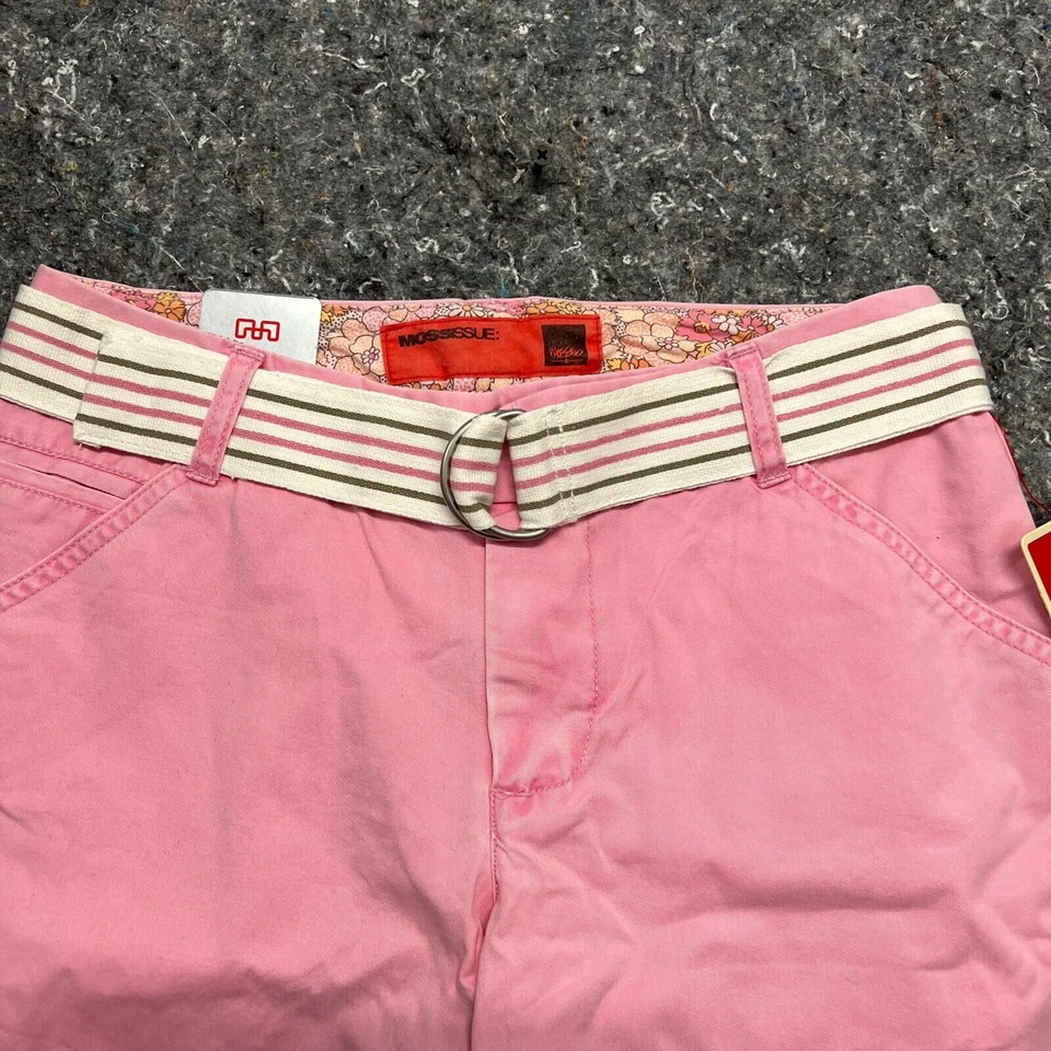 Mossimo Pants Women 1 Pink Belted Juniors Low Rise Straight Cropped Light Chino - Image 3 of 4