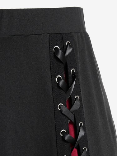 Gothic Lace Up A Line Skirt Hem Colorful Elastic Waisted Midi Skirt Ladies Cozy - Picture 3 of 26