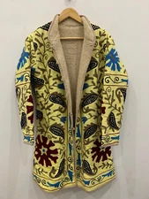 Embroidered boho Long Duck Fur Jacket | Kashmiri Long Coat | Gypsy Winter Jacket