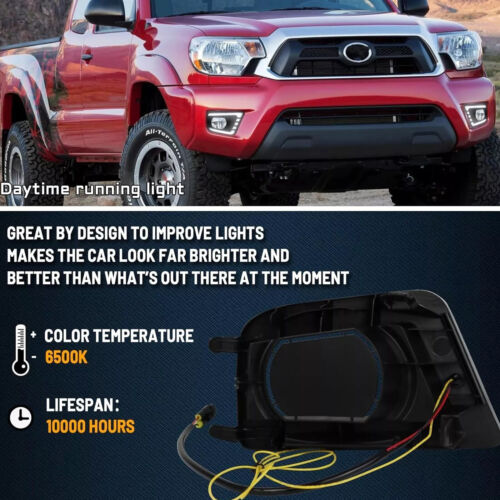 LED Fog Light Bezel Assemblies for 2012-2015 Toyota Tacoma DRL Amber Turn Signal - Picture 6 of 19