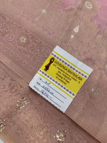 Saree Craft Material Gold Pink Print Indian Fabric Sheer 46" W X 5.8 YDs Silk - Picture 3 of 6