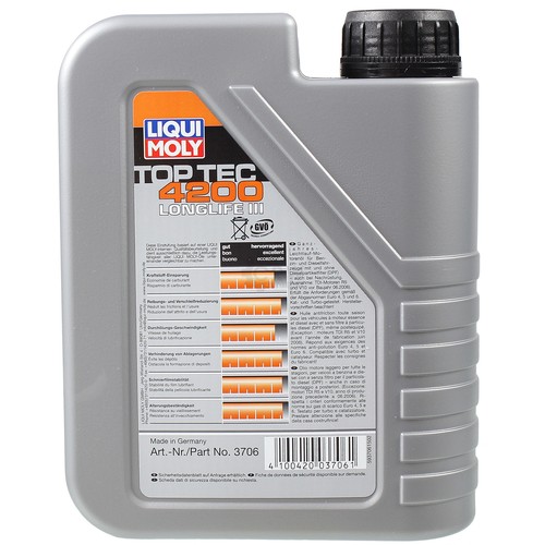5X 1 Litro LIQUI MOLY Top Tec 4200 5W-30 Aceite Motor Incl. Juego De Servicio - Imagen 3 de 4