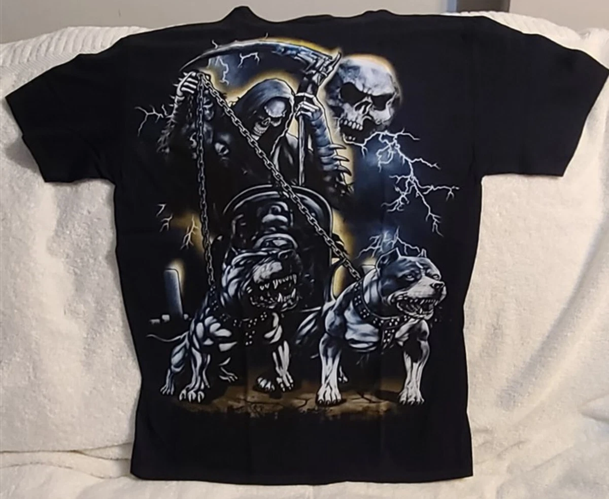 GRIM REAPER SCYTHE PITBULL DOG SKULL LIGHTNING GRAVEYARD SANTA