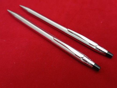 CROSS SET ENSEMBLE CHROME BALLPOINT PEN / MECHANICAL PEN RARE VINTAGE BOXED - Picture 4 of 5