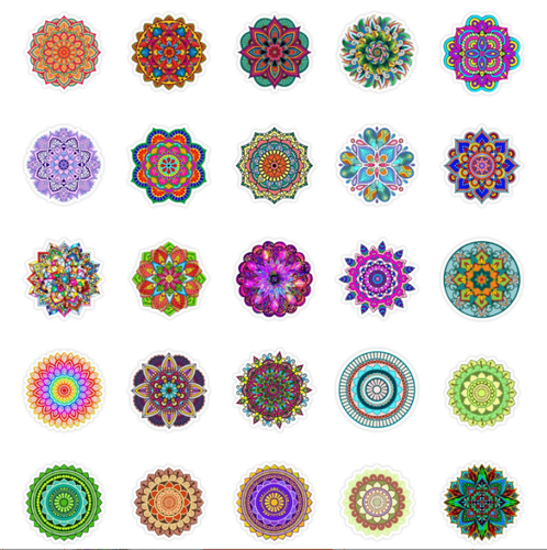 50pcs Waterproof Vinyl Stickers Mandala Boho Symbol Flowers Luggage Phone Laptop - Picture 4 of 9