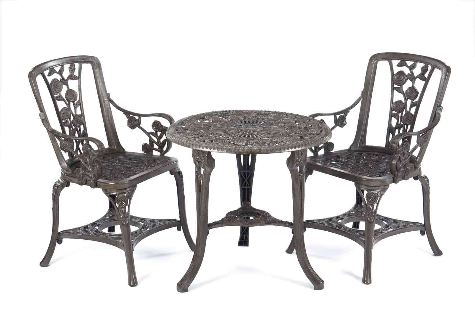 'Rose' Patio Set Garden Table and Chairs Bistro Set Gunmetal Grey