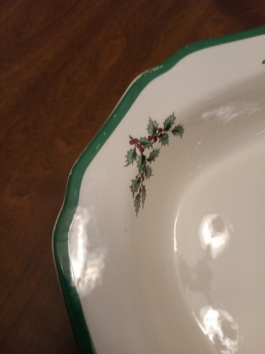 Plato vegetal árbol de Navidad Spode vintage verde festoneado borde Inglaterra  - Imagen 7 de 8
