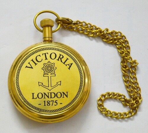 Reloj de bolsillo vintage Victoria London de latón brillante coleccionable y reloj náutico - Imagen 2 de 2