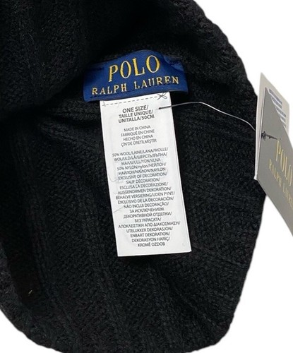 Polo Ralph Lauren Wool Blend Ribbed Cuff Knit Beanie Red Pony Black - Picture 3 of 4