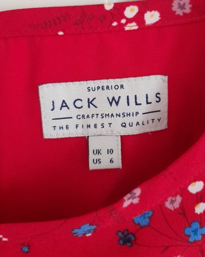 Womens Jack Wills Red Floral Mini Dress Drop Waist 3/4 Sleeve Size 12 - Picture 3 of 8