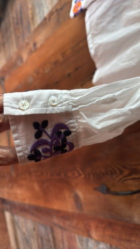 Tory Burch Long Sleeve Floral Tunic Shirt Embroidered Blouse Orange Purple Beach - Picture 6 of 8