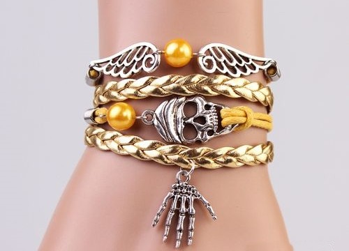 Pulsera de mujer ala calavera pulsera de mano pulsera de surf cadena regalo WOW - Imagen 2 de 6