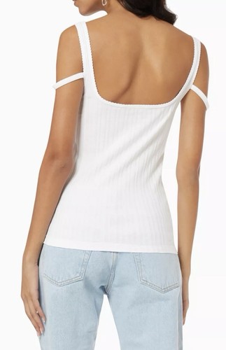 Camiseta sin mangas Helmut Lang cuello cuadrado doble correa 100 % algodón acanalada blanca - Imagen 8 de 9