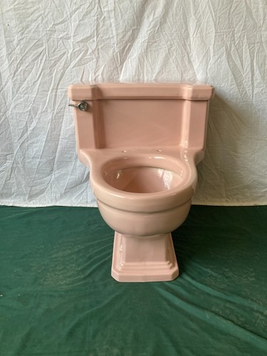 Vtg Mid Century Deco 1 Piece Low Boy Toilet Coral Pink Round Bowl 215-24E - Picture 2 of 24