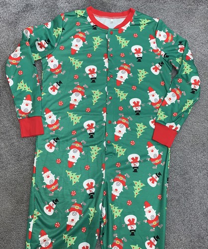 Santa Christmas One Piece Pajamas Snaps Holiday Sz M Chest 40”; Inseam 27” - Bild 9 von 12