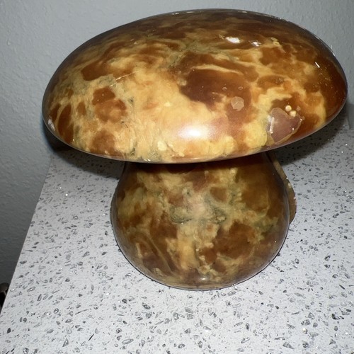 Alabaster Marble Mushroom Bookends  2 Toned Brown Hand Carved in Italy Nice! A+ - Picture 5 of 10