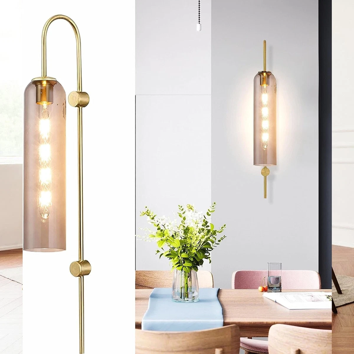 Modern Amber Glass Wall Sconce by BOKT Mid Century Brass Gold
