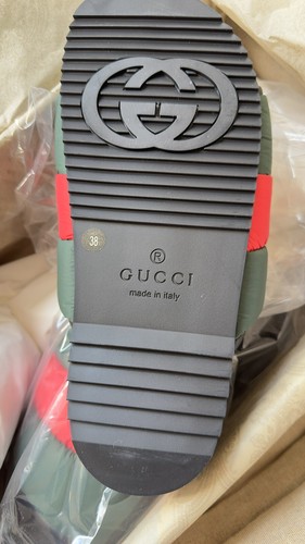 Gucci Web Puffer Nylon Slides Sandals Sz 38 Made In Italy BNIB - Picture 4 of 7