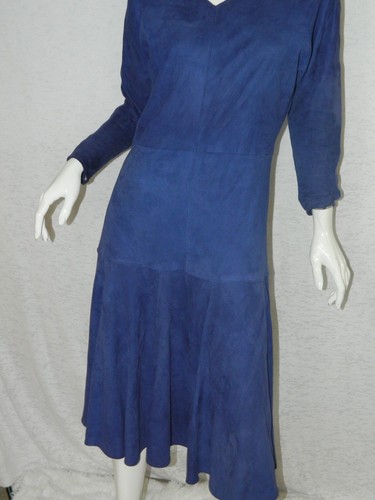 Christian Lauren Dress Blue Suede Midi Dress Flare Bottom Vintage 80's Small - Picture 6 of 11