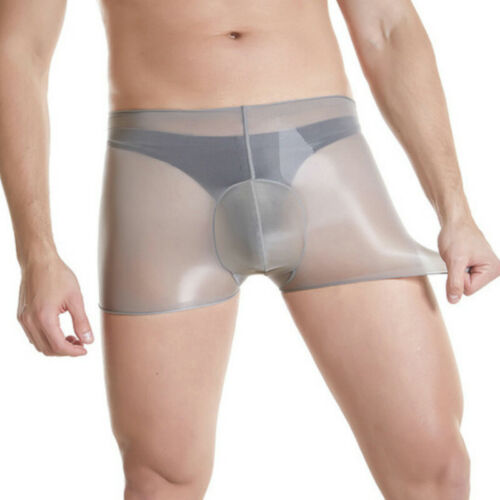 Sexy Hombres Gay Transparente Ropa Interior Engrasada Brillante Ver a través Calzoncillos Cortos Calzoncillos Rojo - Imagen 10 de 20