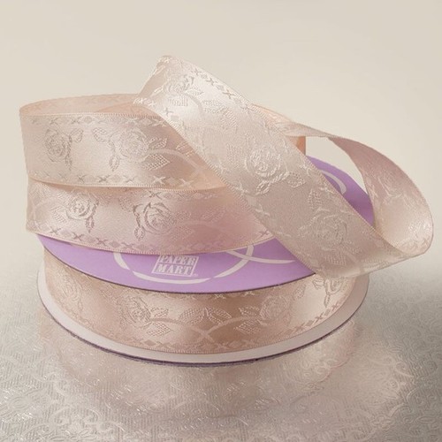 7/8” Light Pink Embossed Floral Satin Ribbon – Choice of 4 patterns - Picture 4 of 5