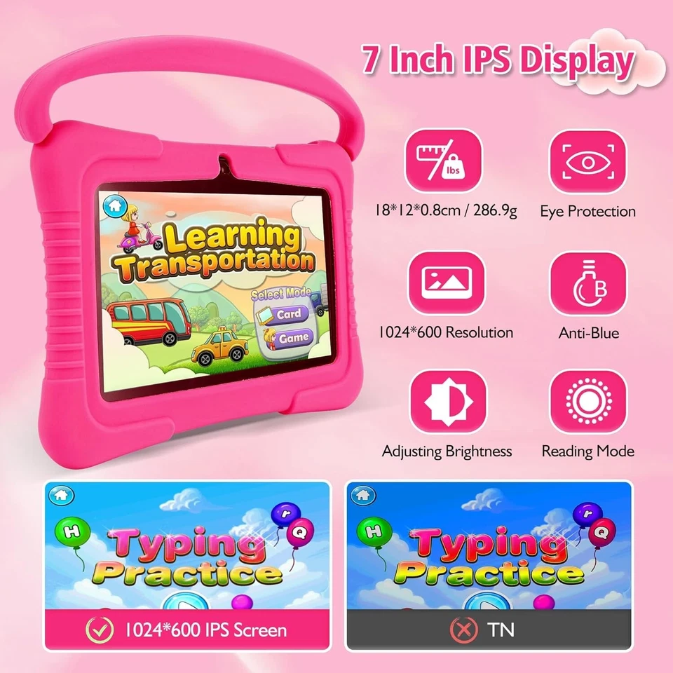 Veidoo Kids Tablet, 7 inch Android Tablet PC, 2GB RAM 32GB ROM, Tablet Pink - Image 4 of 4