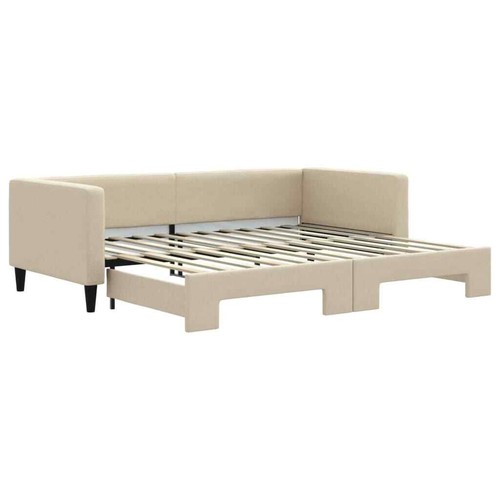 Tagesbett Ausziehbar Creme 90x200 cm Stoff - Bild 2 von 11