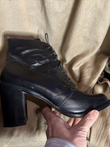 Vtg 90s Charles David by Natalie M black leather BoHo lace up ankle boots Sz 11 - Picture 10 of 12