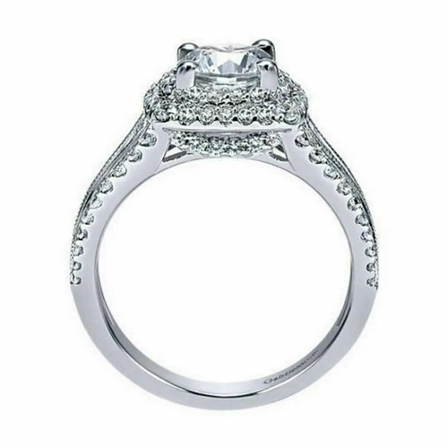 3.10 Ct Round Cut Diamond Halo Engagement Ring 14K White Gold Finish Size P - Picture 6 of 7