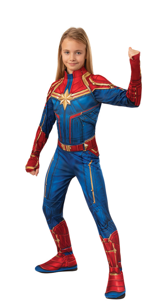 Captain Marvel Girls Short Sleeve Costume Dress /& Headband Superhero Cosplay