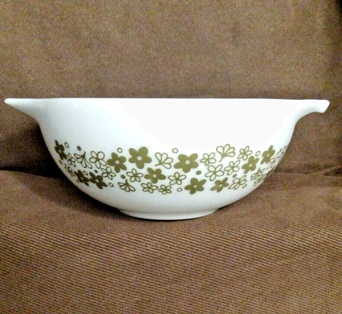 Pyrex 443 Cinderella Mixing Bowl 2.5 Qt Crazy Daisy White Green VG