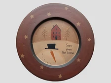 Snowman Winter Plate Decor Primitive Folk Art B Lloyd Signed Large Christmas