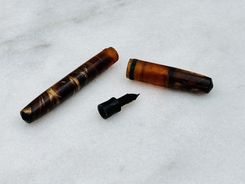 Wahl Oxford Marbled Gold And Brown Fountain Pen Select-O-Point Nib For Repair - Picture 3 of 3