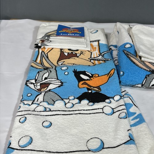 4 pc Vintage Looney Tunes Bugs Bunny Tazmanian Devil Bath Towel Wash Cloth 11d - Picture 4 of 5