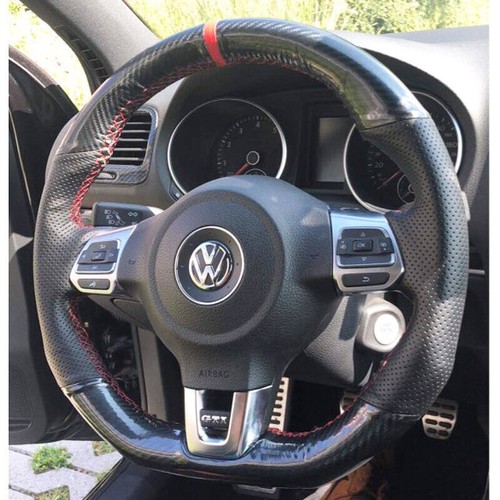 Steering Wheel Wrap For VW Golf 6 Glossy Carbon Fiber &Perforated Leather Cover - Picture 2 of 15