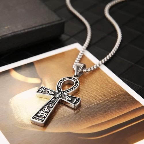 Edelstahl Ankh Kreuz Anhänger altägyptisch Hieroglyphen Symbol Halskette - Bild 29 von 39