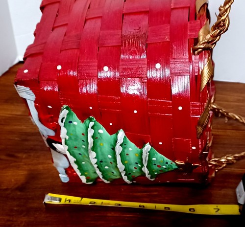 Red Wicker Decorative Basket with Applied Christmas Tree and Cardinal Birds - Picture 7 of 8