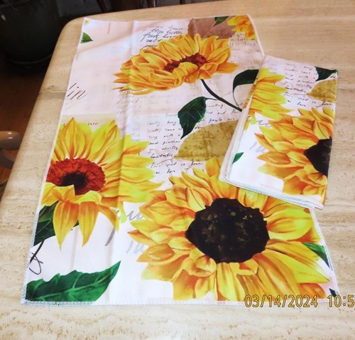 Set 2 sunflower dish towels white green yellow rust black microfiber NWT 27x17 - Picture 2 of 4