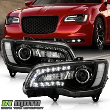 For 2011-2023 Chrysler 300 Halogen Black LED DRL Projector Headlights Headlamps