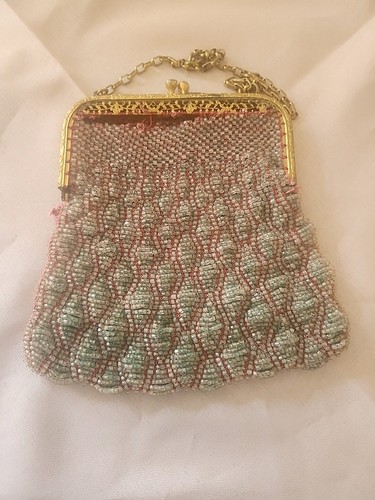 Art Deco Beaded Flapper Purse – Red Gray Metal Frame 1907-20 - Picture 9 of 10