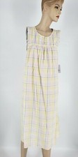 NWT Croft  Barrow Sleeveless Woven Long Nightgown Yellow Plaid 100 Cotton