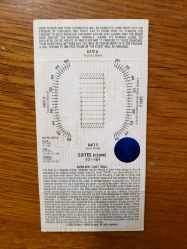 Biglietto Super Bowl XXXVI 36 SUITE 2002 Stub Louisiana Superdome, Patriots vs Rams - Foto 2 di 2