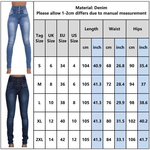 Women Denim High Waist Jeans Pencil Pants Ladies Button Stretchy Skinny Jeggings - Picture 2 of 16