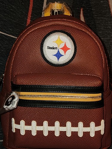 NWT LOUNGEFLY NFL PITTSBURGH STEELERS PIGSKIN LOGO MINI BACKPACK - Picture 2 of 21