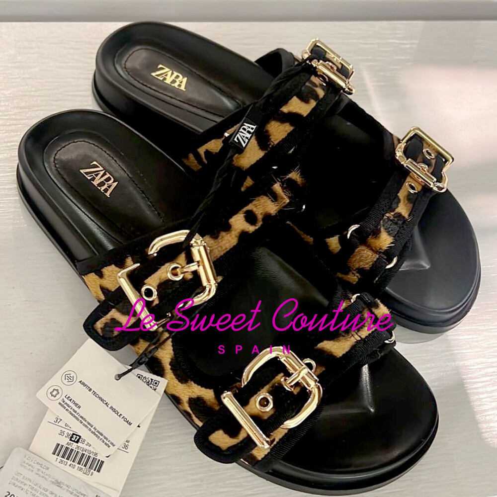 ZARA WOMAN NWT SS24 LEOPARD ANIMAL EMBOSSED LEATHER SLIDES ZARA WOMAN NWT SS24 LEOPARD ANIMAL EMBOSSED LEATHER SLIDES