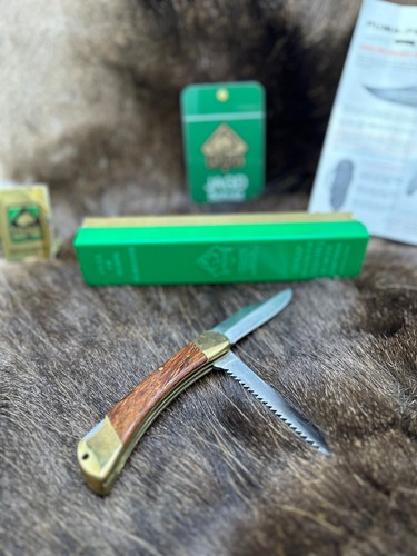 1969 Vintage 971 Puma Plainsman Knife Jacaranda Handles Mint Green Pouch A3 - Picture 12 of 16